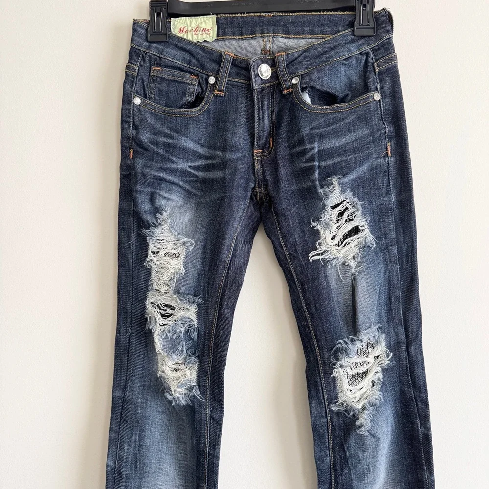 Vintage Machine Distressed Sequin Skinny Jeans Dark Wash Size 27 Women’s Jeans - Picture 3 of 8